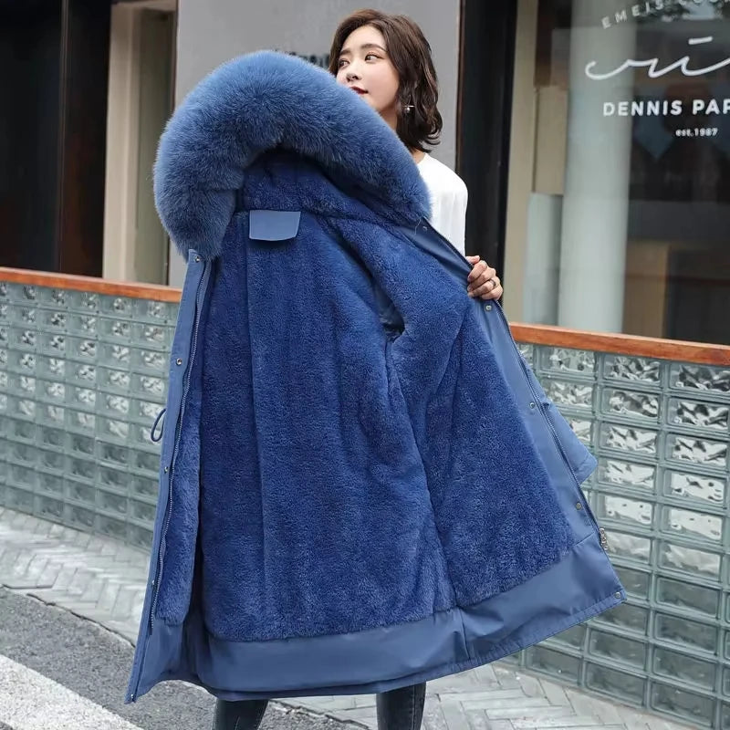 Winter Jacket 2025 New Women Parka Clothes Long Coat Wool Liner Hooded Jacket Fur Collar Thick Warm Snow Wear Padded Parka