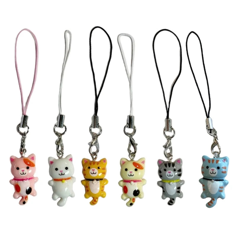 Cute Cat Pendant Keychain Phone Strap Lanyard Strap Backpack Charm Accessories Car Keys Decoration Handmade Jewelry Gift