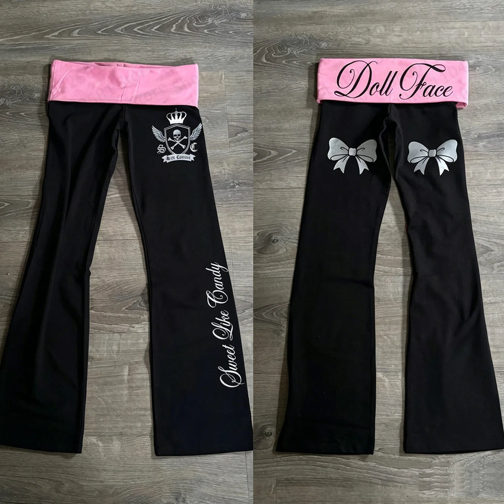 Women's wide leg pants emo girl Aesthetic fashion letter print Y2K pants rock punk style comfortable pants gothic retro casual