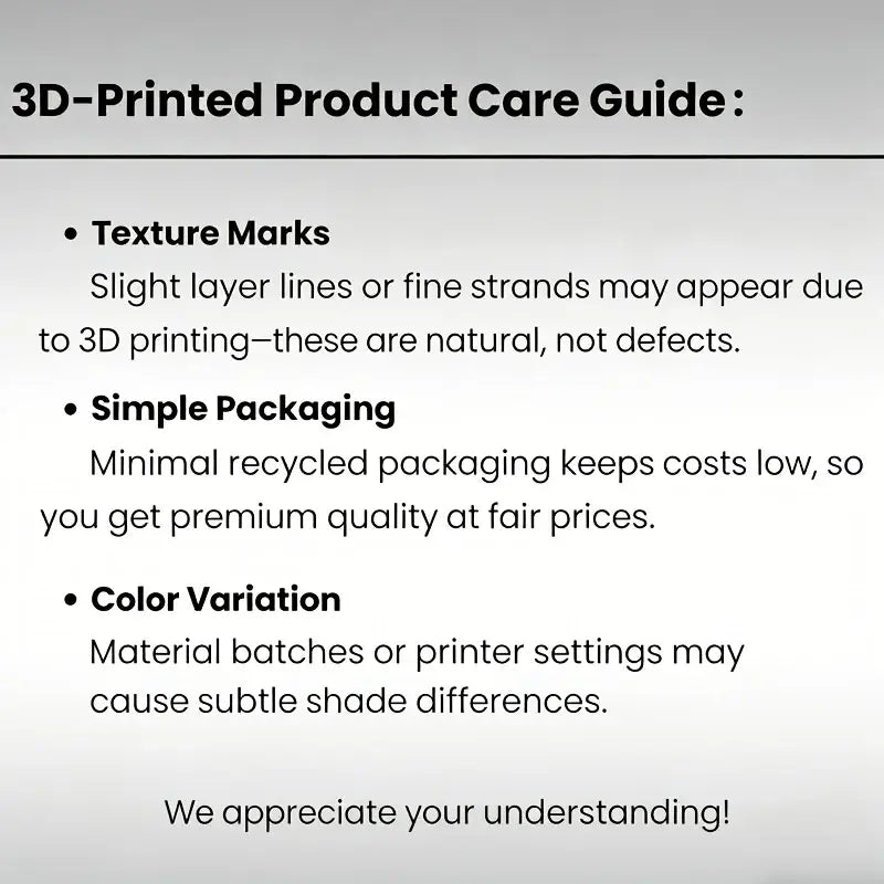 A 3d-printed skeleton coffee desk figurine office ornament care guide with black text on a light gray background.