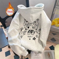 Cartoon Kawaii Hoodies Women Thick Warm Long Sleeve Loose Cute Sweatshirts Fall Winter Preppy Style Pockets Harajuku Female Tops