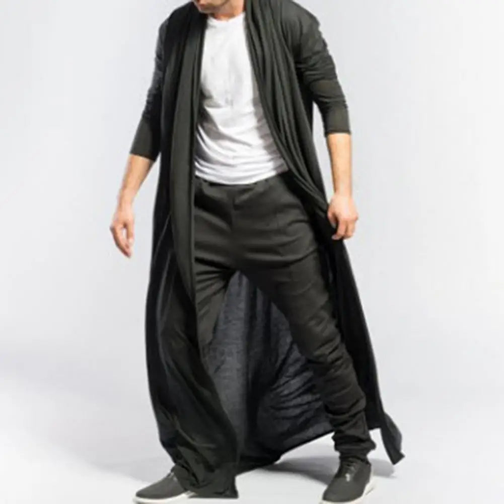 Mens Long Trench Coat Solid Color Long Windbreaker Coat Solid Color Open Front Ankle-Length Men Jacket Cardigan Autumn Outerwear