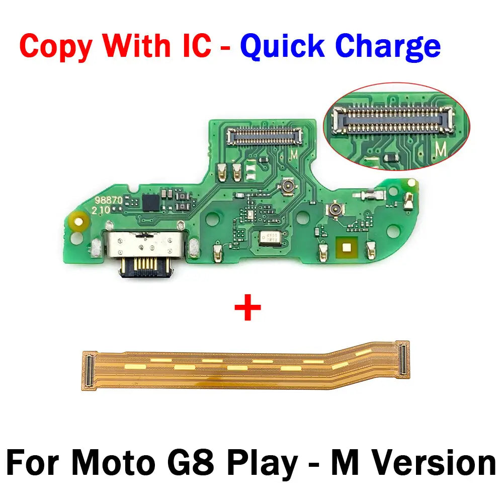 green usb charging board with integrated charging port and flex cable for motorola moto g8 play m version suitable for use as a charging dock