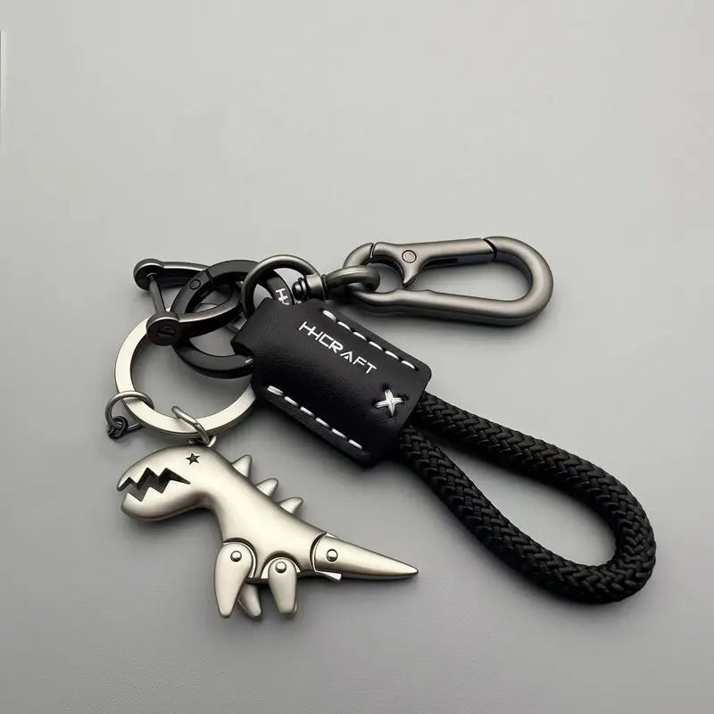 Cute Cartoon Dinosaur Keychain, Exquisite Leather Rope Key Ring for Women, Car Keychain & Bag Pendant Gift