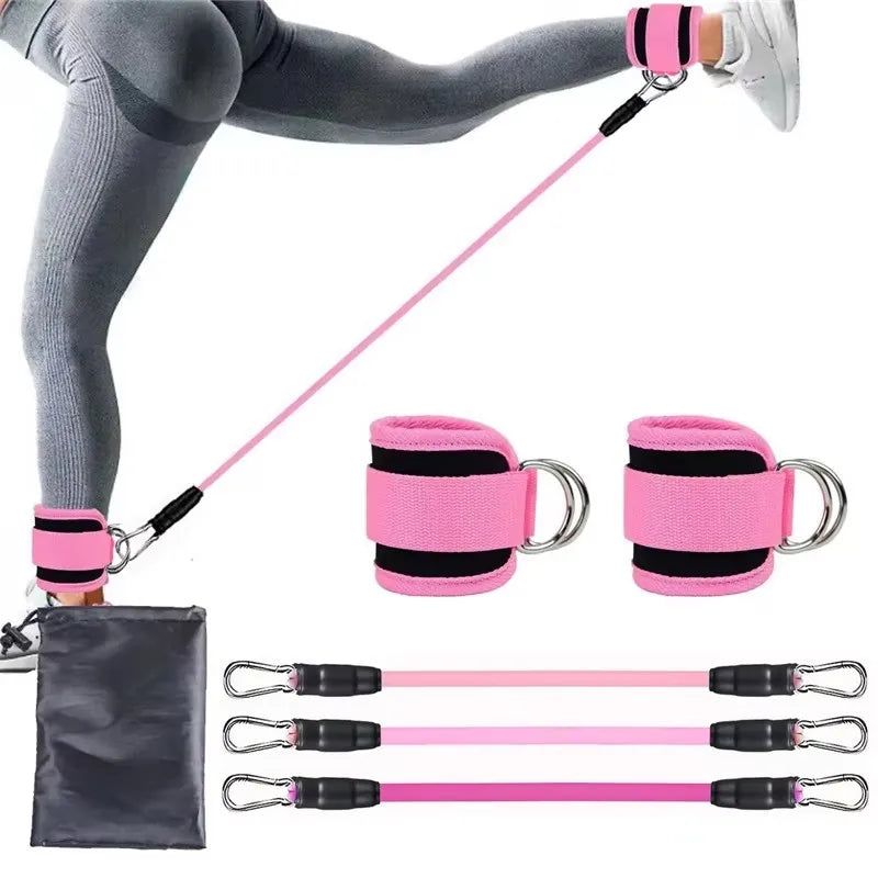 Resistance Band Set with Ankle Straps, Elastic Workout Fitness Bands for Home Gym Yoga Training, Suitable for Men & Women