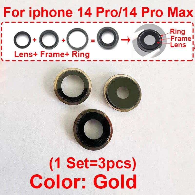 Rear Back Camera Lens For iPhone 14 Plus 14 Pro 14 Pro Max Rear Camera Glass Lens Cover With Frame Bracket Metal Ring Bezel