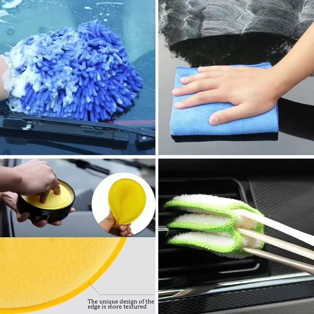 Gant de nettoyage en microfibres bleues pour voiture, avec fibres très denses, pour un nettoyage efficace, inclus dans le kit de nettoyage pour voiture et dans l’ensemble de brosses de nettoyage