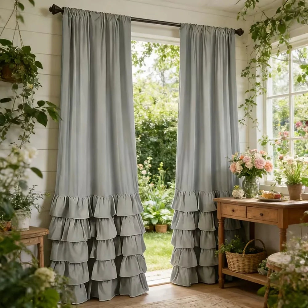 1/2pcs Intricate Pleated Ruffled Curtains, Pure Soft Washable Living Room Decor Drapes,Suitable for Door Curtains,Bedrooms 커튼