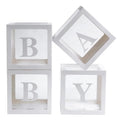 Baby Boxes with Letters for Baby Shower 4 Pcs Clear Balloon boxes Baby Sign Transparent Baby Shower Decorations Block Boxes