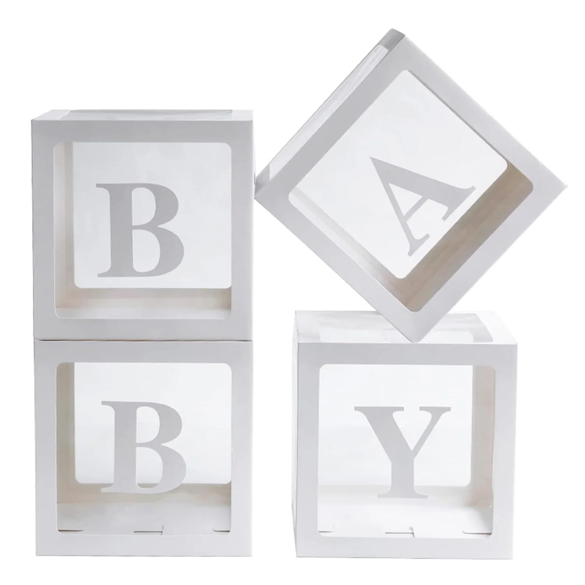 Baby Boxes with Letters for Baby Shower 4 Pcs Clear Balloon boxes Baby Sign Transparent Baby Shower Decorations Block Boxes