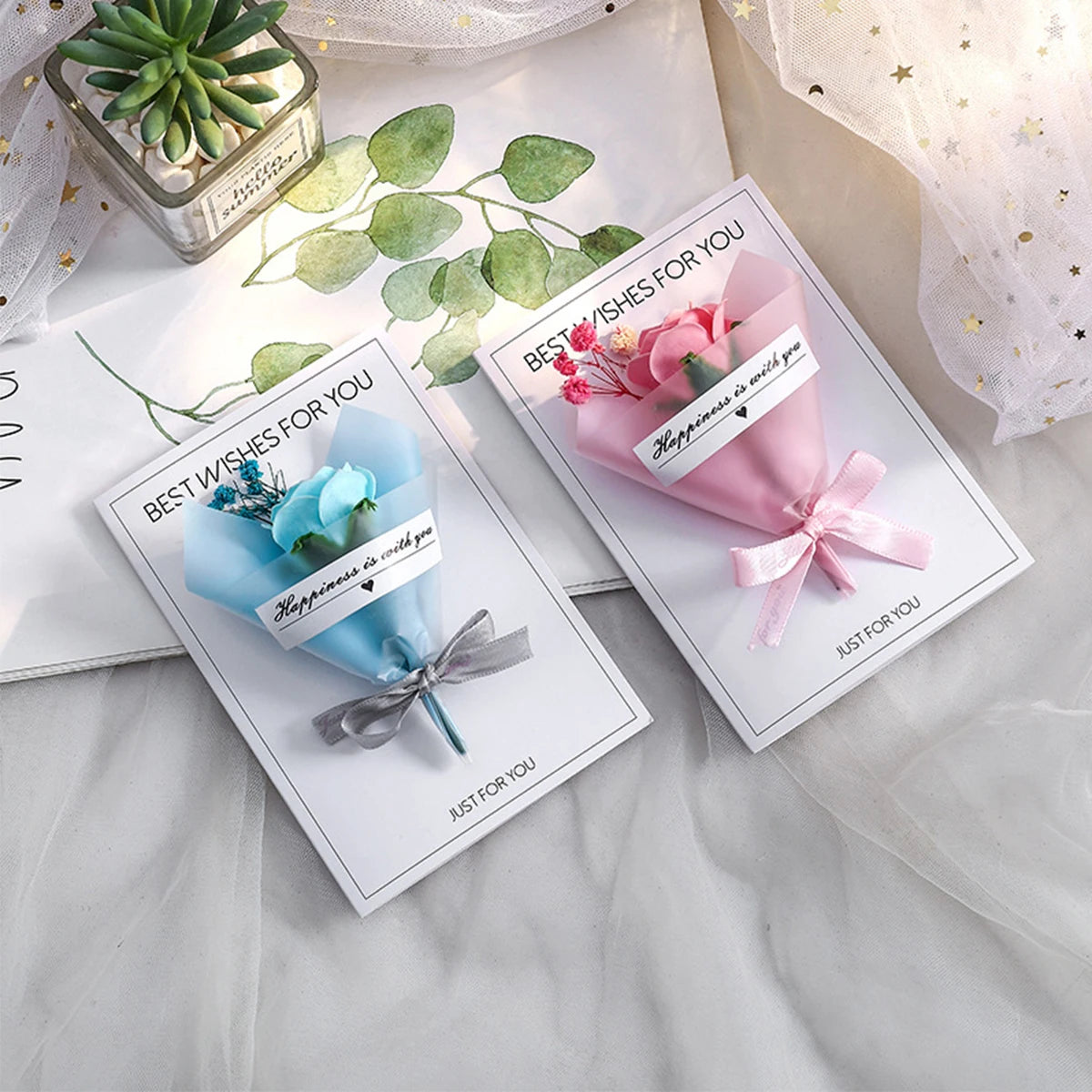 1PC Eternal Flower Valentine's Day Card Thanksgiving Mother's Day Handmade Card Creative Birthday Gift Blessing Message Card ﻿