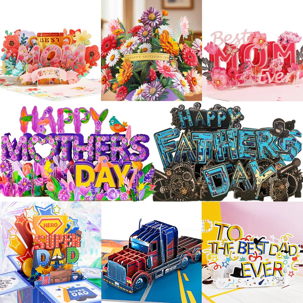 3D Creative Bouquet Gift Card for Mother Father Wife Friends Blessing Card Gift for Mothers Fathers Day Thank You Greeting Cards