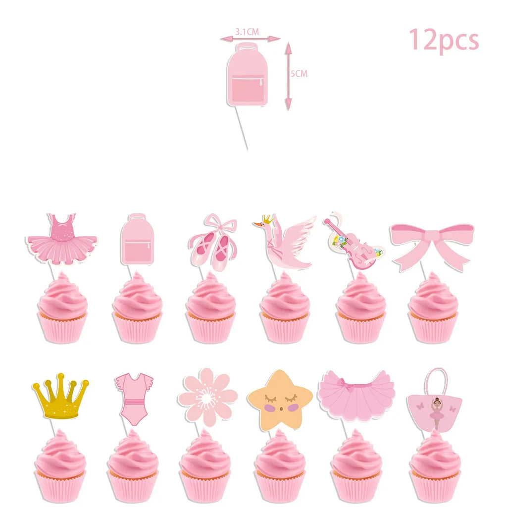 Pink Ballerina Ballet girl Happy Birthday Bunting Banner Balloon Cake Topper for Kids Girl Baby Shower Birthday Party Decoration