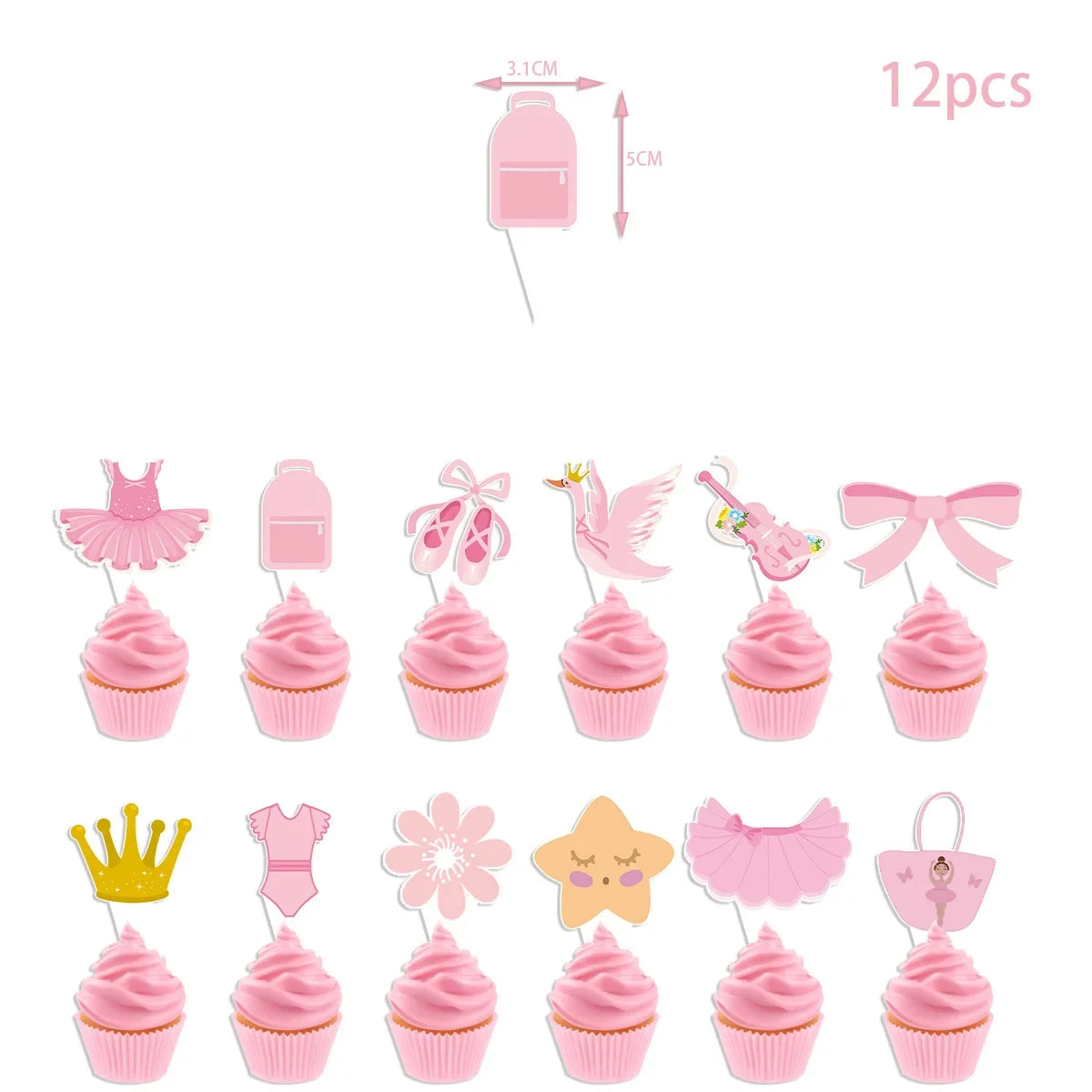 Pink Ballerina Ballet girl Happy Birthday Bunting Banner Balloon Cake Topper for Kids Girl Baby Shower Birthday Party Decoration