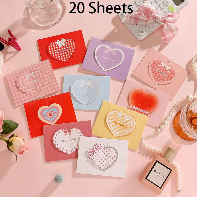 20Pc Romantic 3D Heart Postcard Folding Greeting Card Valentine's Day Gift Card Wedding Invitations Card Thank You Message Cards