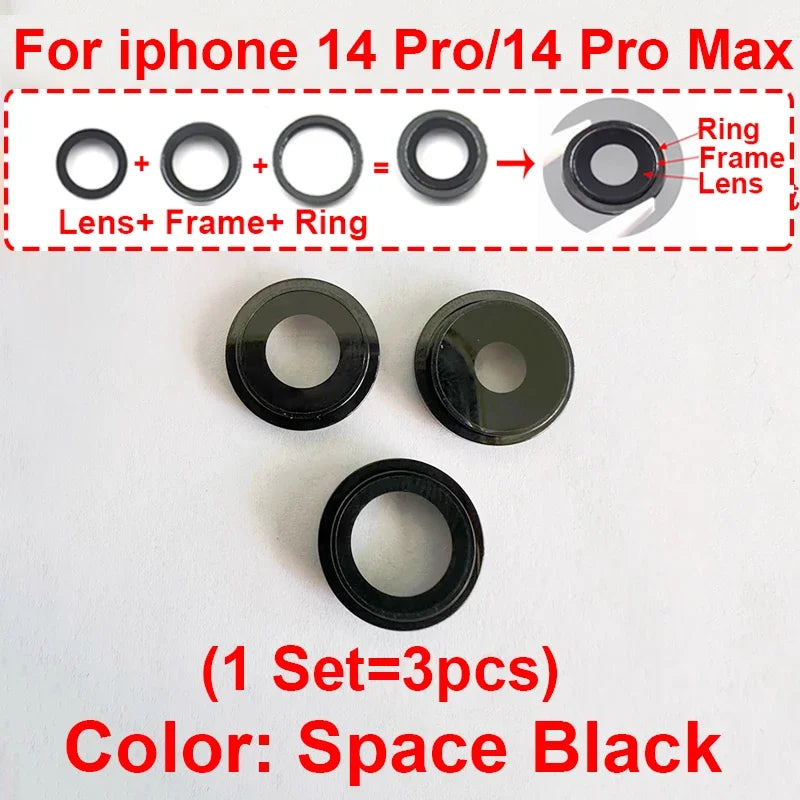 Rear Back Camera Lens For iPhone 14 Plus 14 Pro 14 Pro Max Rear Camera Glass Lens Cover With Frame Bracket Metal Ring Bezel