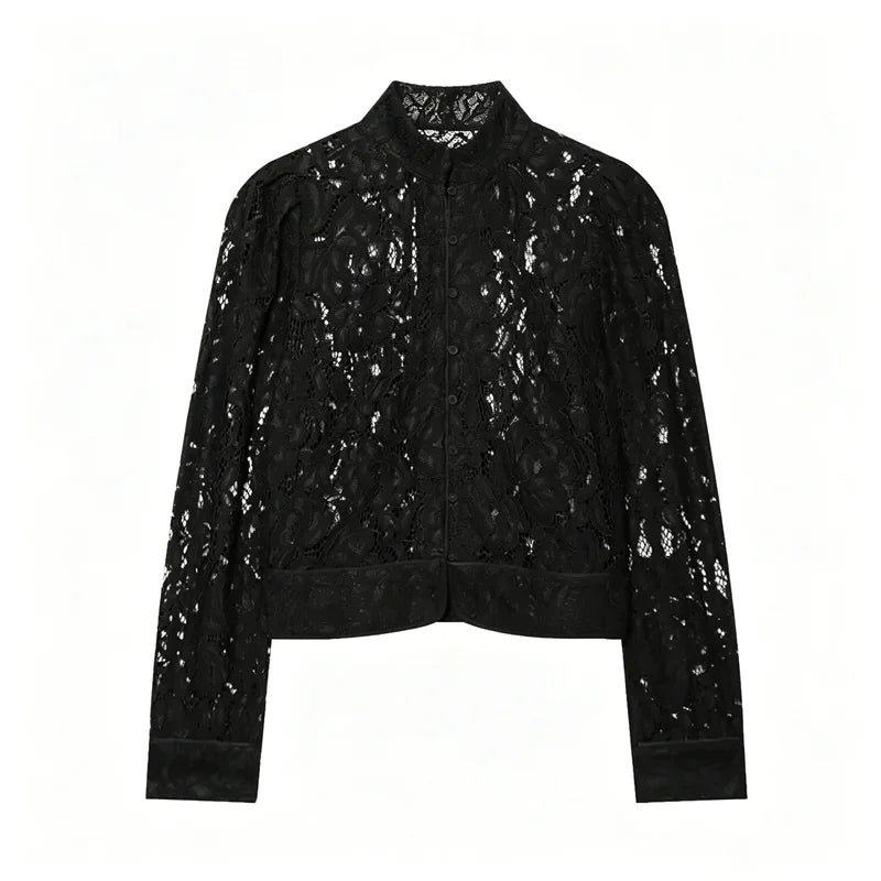 Guobioziy Women's Top 2026 Early Autumn New Arrival European and American Style Fashionable Elegant Lace Slim Blazer
