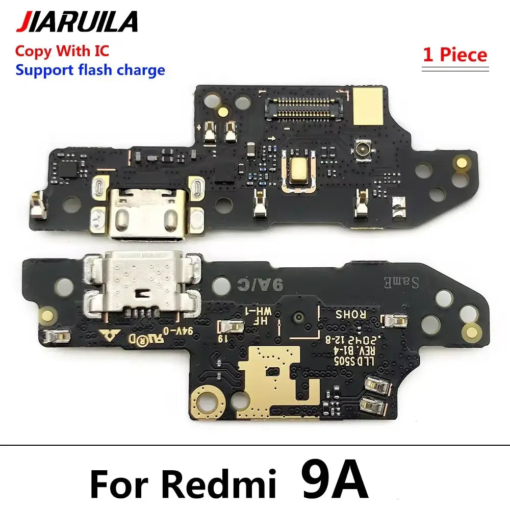 Schwarzes und goldenes USB-Ladeanschluss-Flexkabel für die Xiaomi-Redmi-9A-Platine, ausgelegt für zuverlässige Schutzzeit über China Post und Kompatibilität in Geräten der Redmi-Serie.