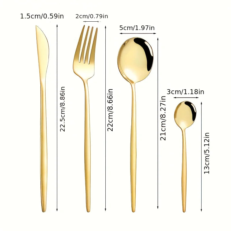 4/24pcs Stainless Steel Tableware Set, Luxurious Gold and Powder, Including Knife, Fork and Spoon, Suitable for Parties.