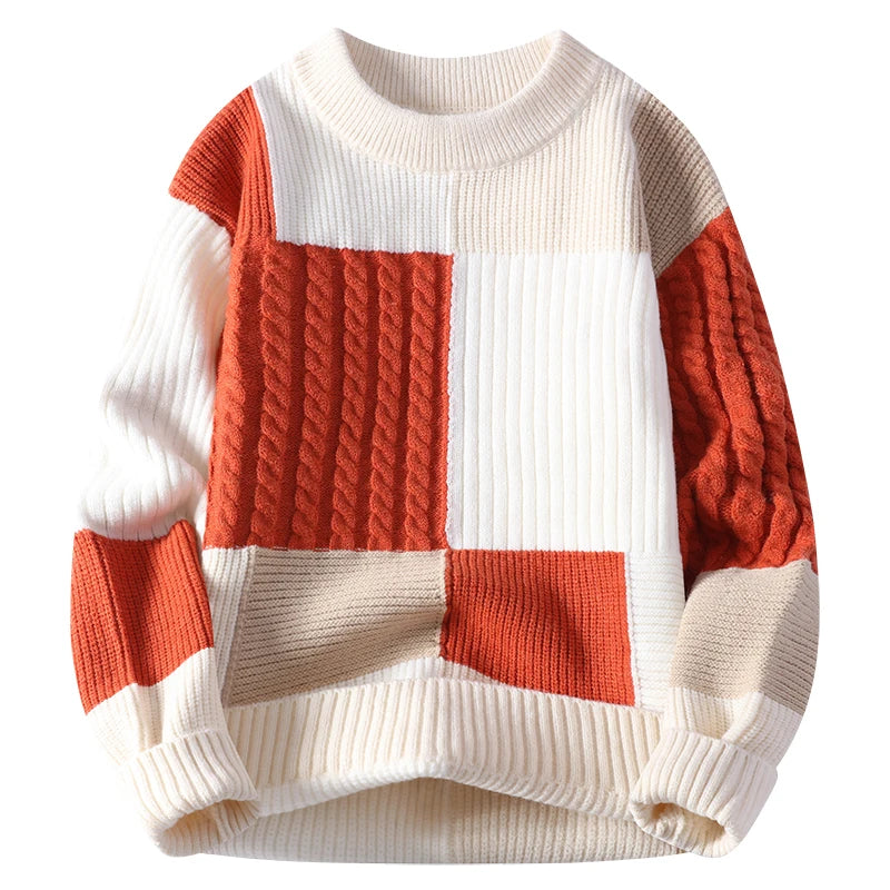 Fashion Men's Color Blocked Round Neck Knitted Sweater 2025 High-quality Skin Friendly Fashion Versatile Casual Sweater