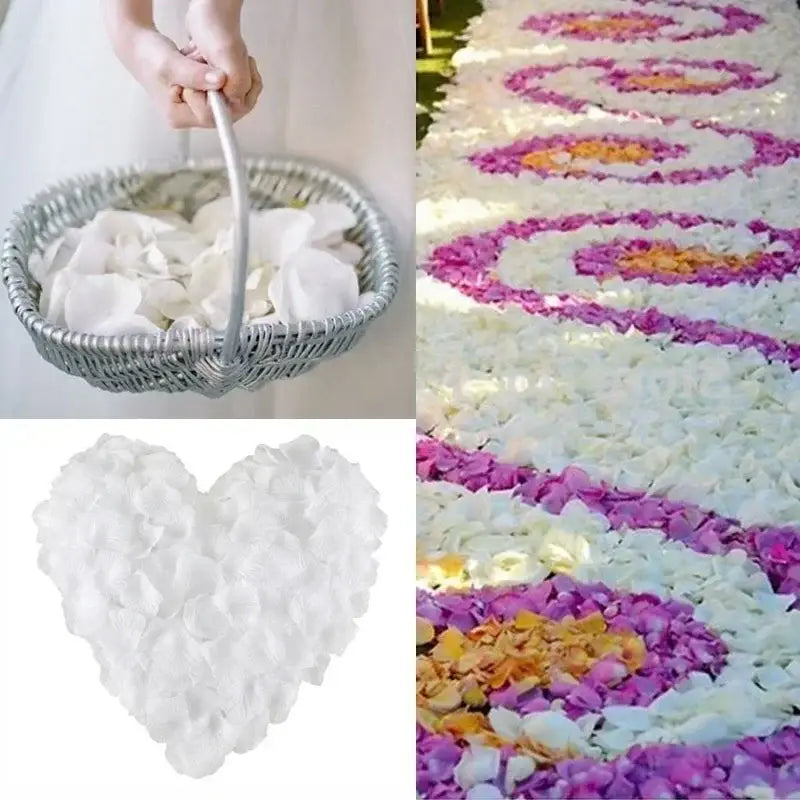 結婚式やパーティーに向けて、繊細な白い花びらをハート形に配列した白いシルクのバラの花びら。