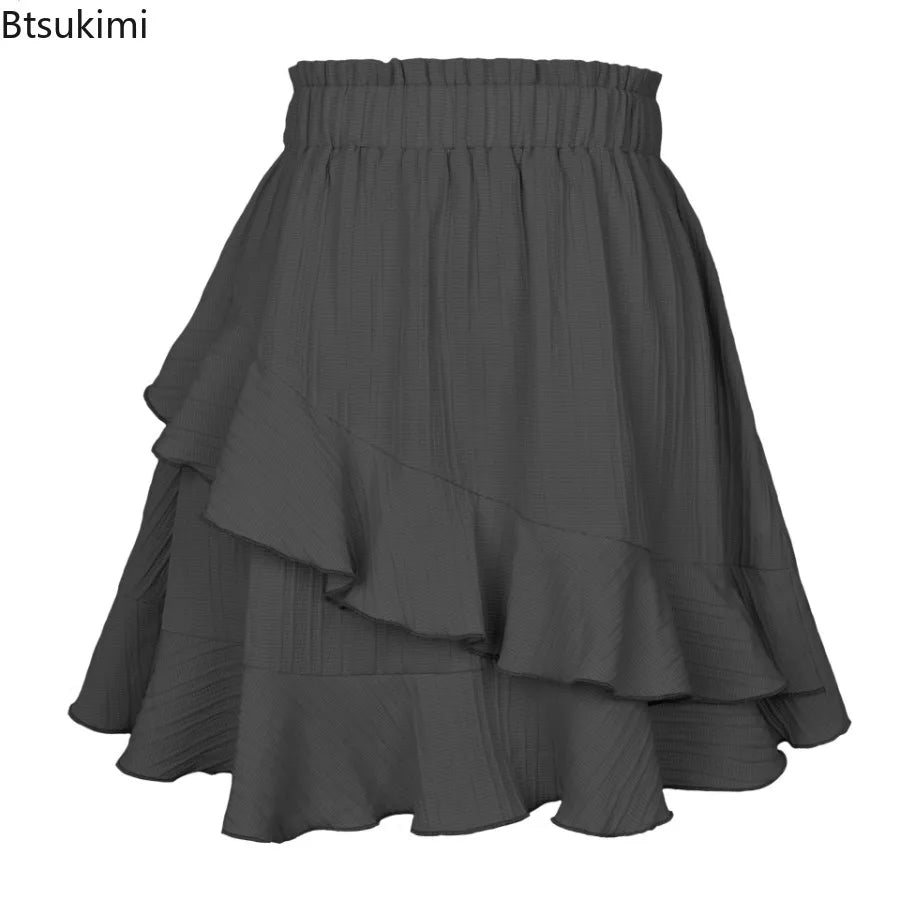 New Women Skirts Fashion Women Ruffle Skirt High Waist Irregular Solid Color Short Skirt Women Fashionable Solid Color Skirts