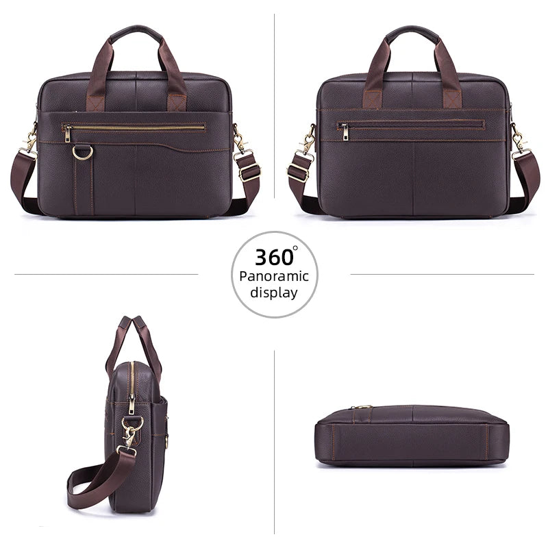 Men's Vintage Genuine Leather Briefcase Large Laptop Bag Cowhide Office Work Business Travel Shoulder Bag