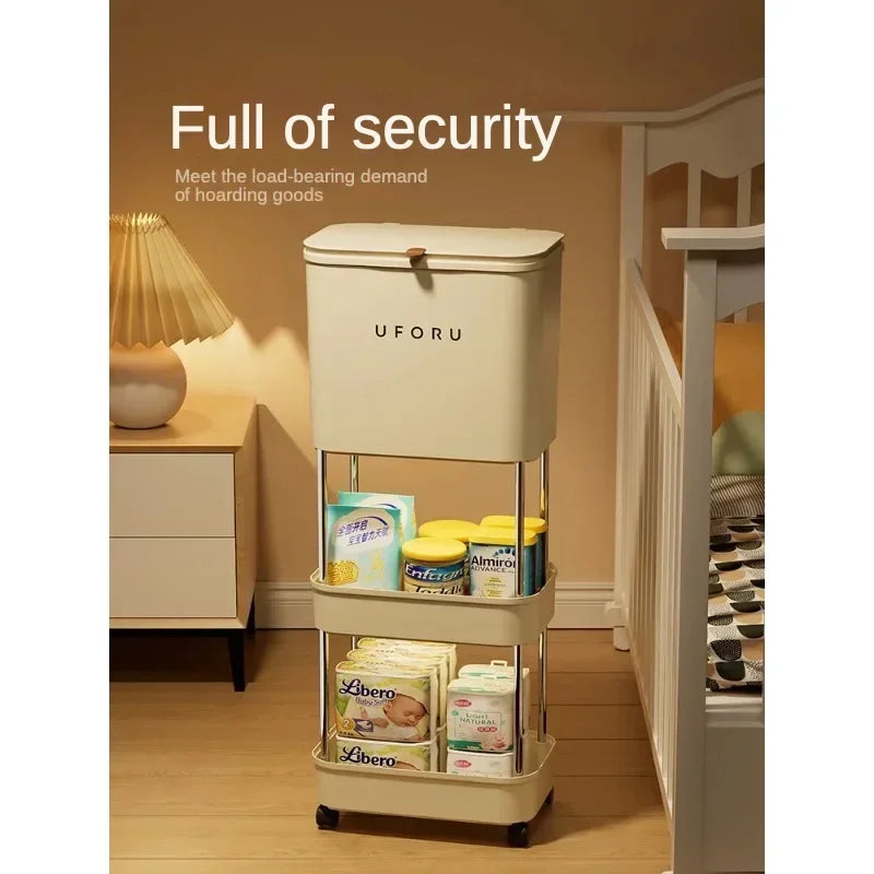 Layered Baby Storage Organizer, Openandshut Trash Can, Multiscene Portable Rack, Multilayer Large Cabinet in Bedroom, Versatile
