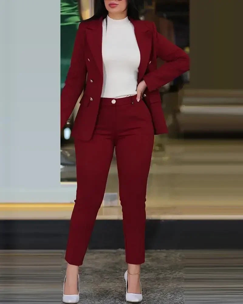 2026 Women Formal Jacket & Trousers Office Lady Outfits Autumn Women Two Pieces Set Print Blazer Coat & Pants Suit Sets Female