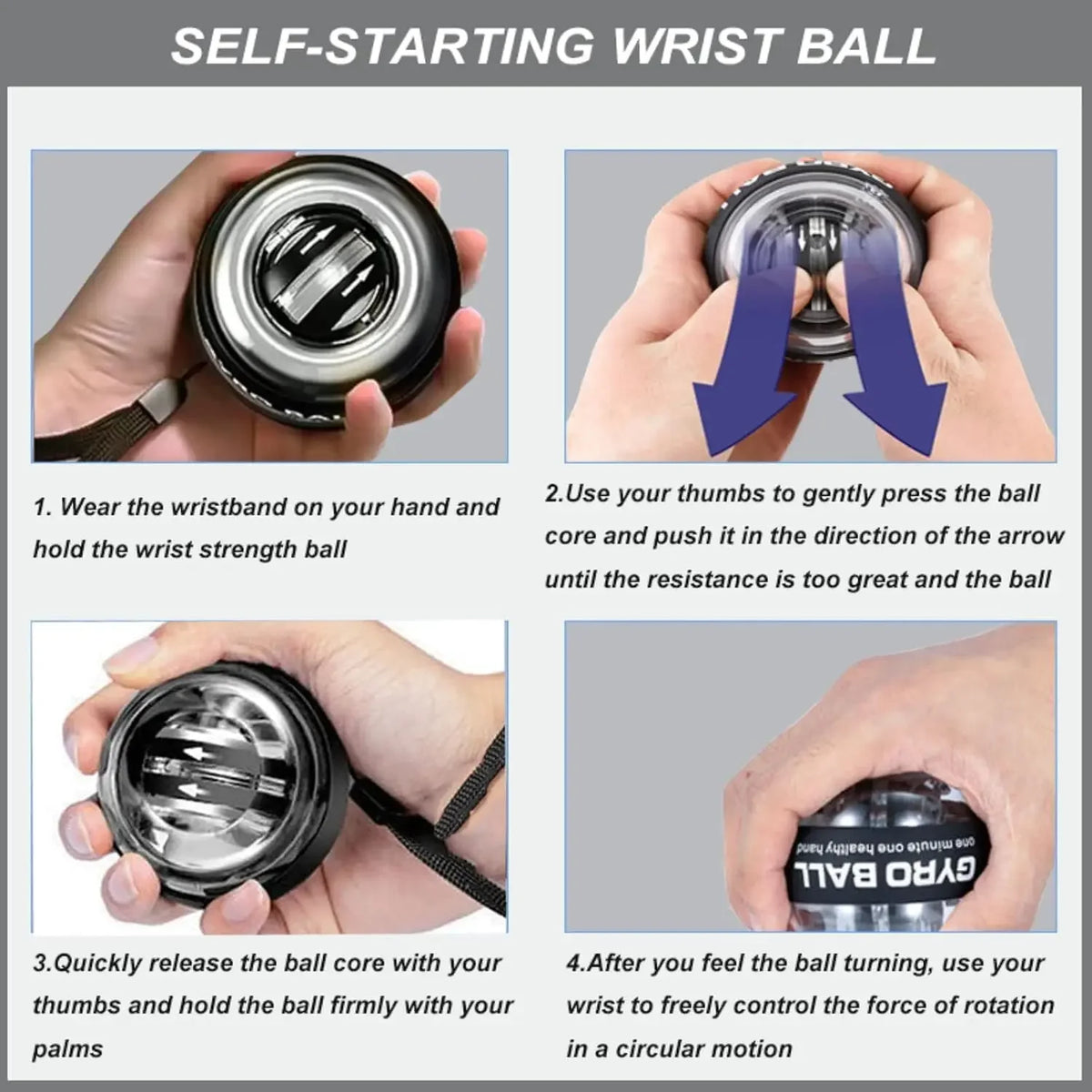Wrist Power Hand Ball Auto-Start Grip Ball Strengthener Gyroscopic Arm Gyro Hand ball Home Fitness Forearm Exerciser ﻿