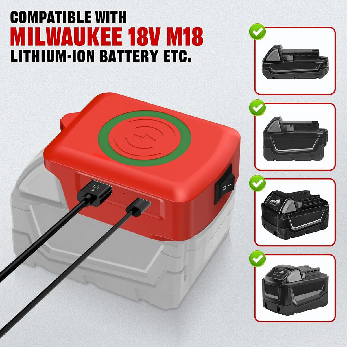 NEW Wireless Phone Charger for Makita/Dewalt/Milwaukee Li-ion Battery USB Adapter with Type-C Charges Port Portable Power Bank
