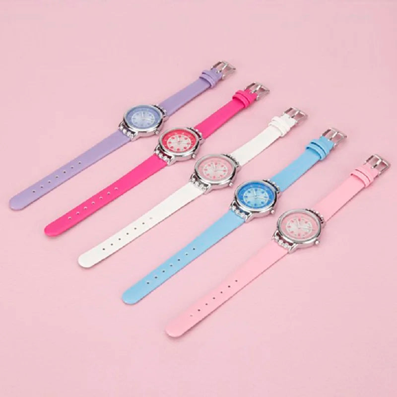 Children Kids Watches Casual Fashion Cute Flowers Students Watch Life Waterproof PU Leather Strap Quartz Wrist Watch For Girl