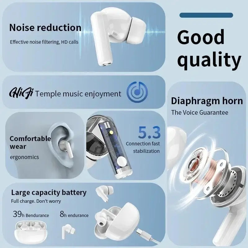 white chuban wireless earbuds with a sleek ergonomic design and active noise cancelling features