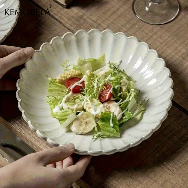 1/2PCS Nordic White Bowls Dinner Plates Ceramic White Glaze Tableware Set Western Steak Dish Salad Bowl Vegetable Fish Plate