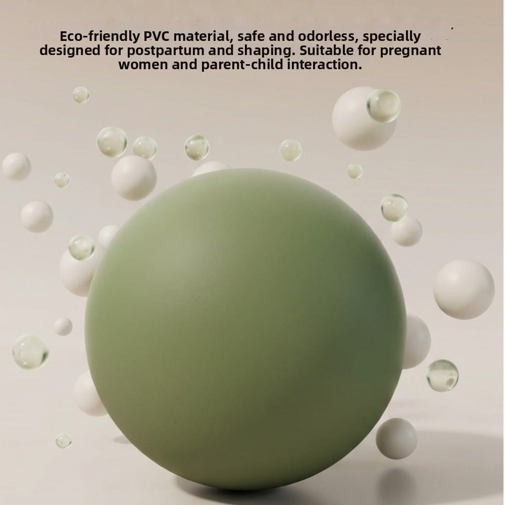 Un balón de yoga Pilates antiestallidos de 22 cm color verde salvia mate suave, fabricado con material de PVC respetuoso con el medio ambiente, diseñado para el entrenamiento del core y el acondicionamiento físico.