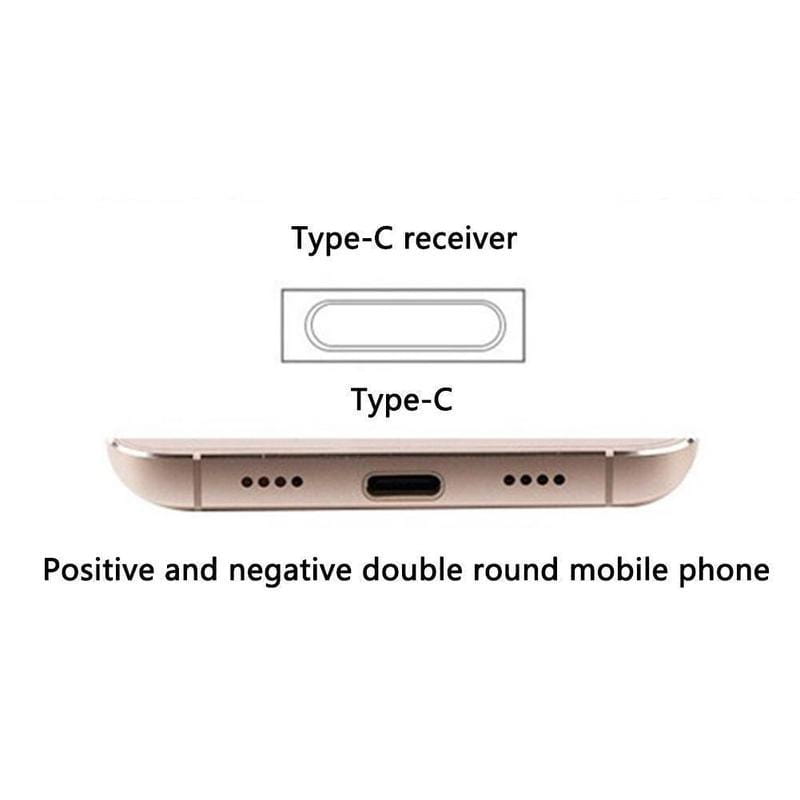 gold-colored wireless charging receiver for type c android phones showing the back side with type c port and dual round speaker grilles for enhanced charging receiver functionality