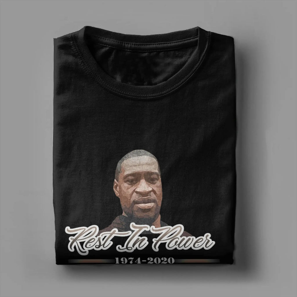 Men's T-Shirts Rest IN Peace George Floyd Cool 100% Cotton Tee Shirt Short Sleeve  T Shirts Crewneck Clothing Big Size