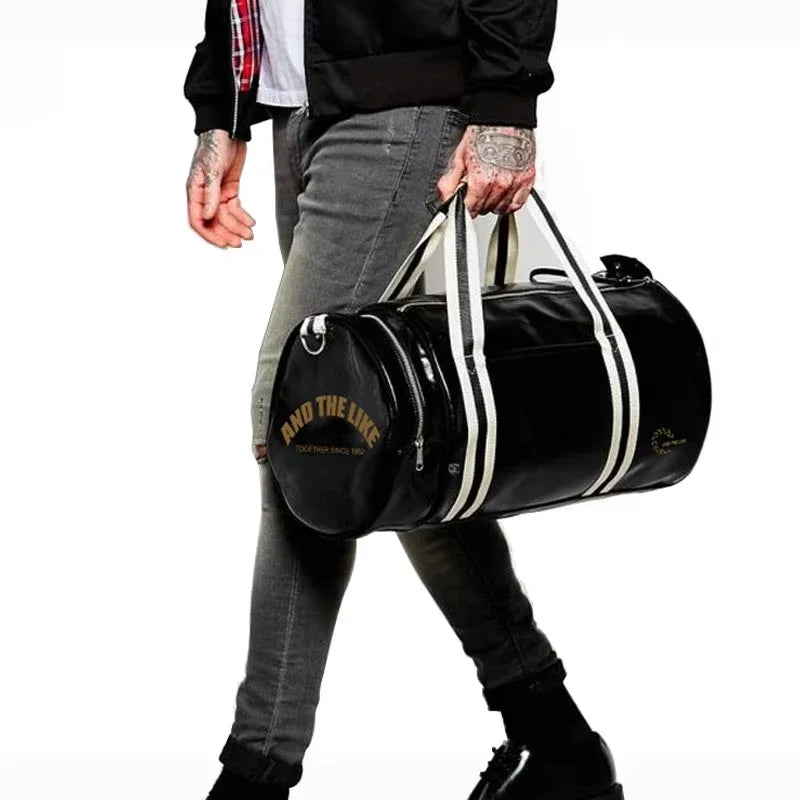 Gym Bag Men and Women Shoulder Bag Messenger Portable Training Basketball Bag Cylinder Travel Bags Sports Leather Handbag Tennis