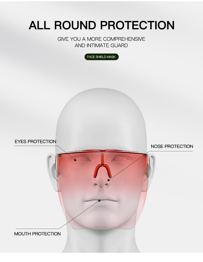 Full face safety glasses protective face shield mask with red-tinted sleek modern design offers comprehensive eye nose and mouth protection as advanced protection glasses.