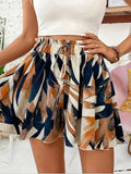 Women's Summer High Waist Wide Leg Shorts Geometric Print Drawstring Casual Loose A-Line Vacation Boho Bottoms