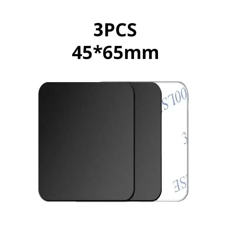 disques de plaque métallique rectangulaires noirs, chacun mesurant 45 x 65 mm, conçus comme plaques adhésives pour porte-téléphone de voiture à fixation magnétique