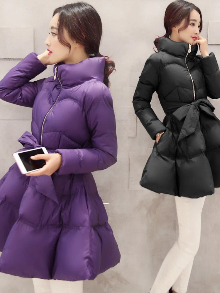 2026 New Fashion Winter Coats Women Warm Outerwea Cotton Padded Jackets Womens Clothing Belt Zipper Parkas Femme A-word Jacket