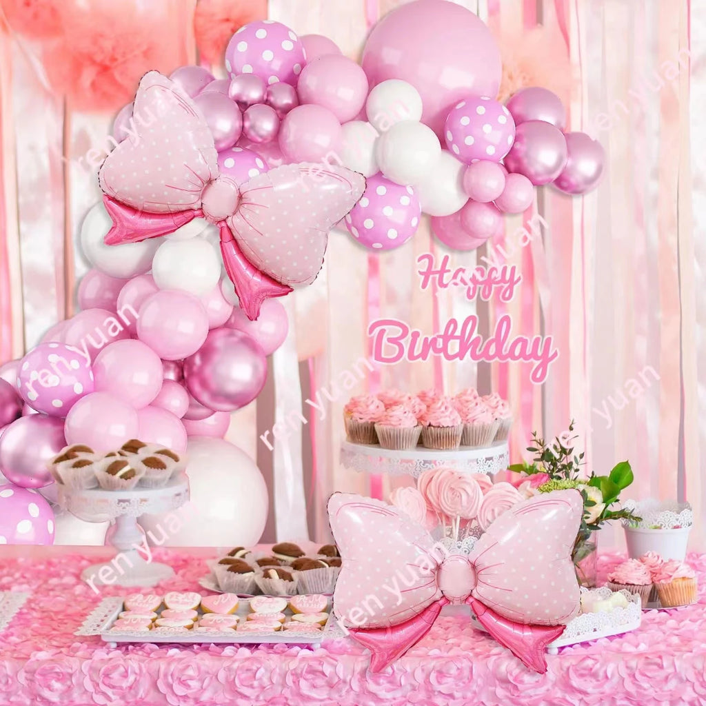 123 Pieces Pink White Bowknot Balloon Wreath Archway Set Girls Princess Birthday Shower Party Wedding Valentine's Day Decoration
