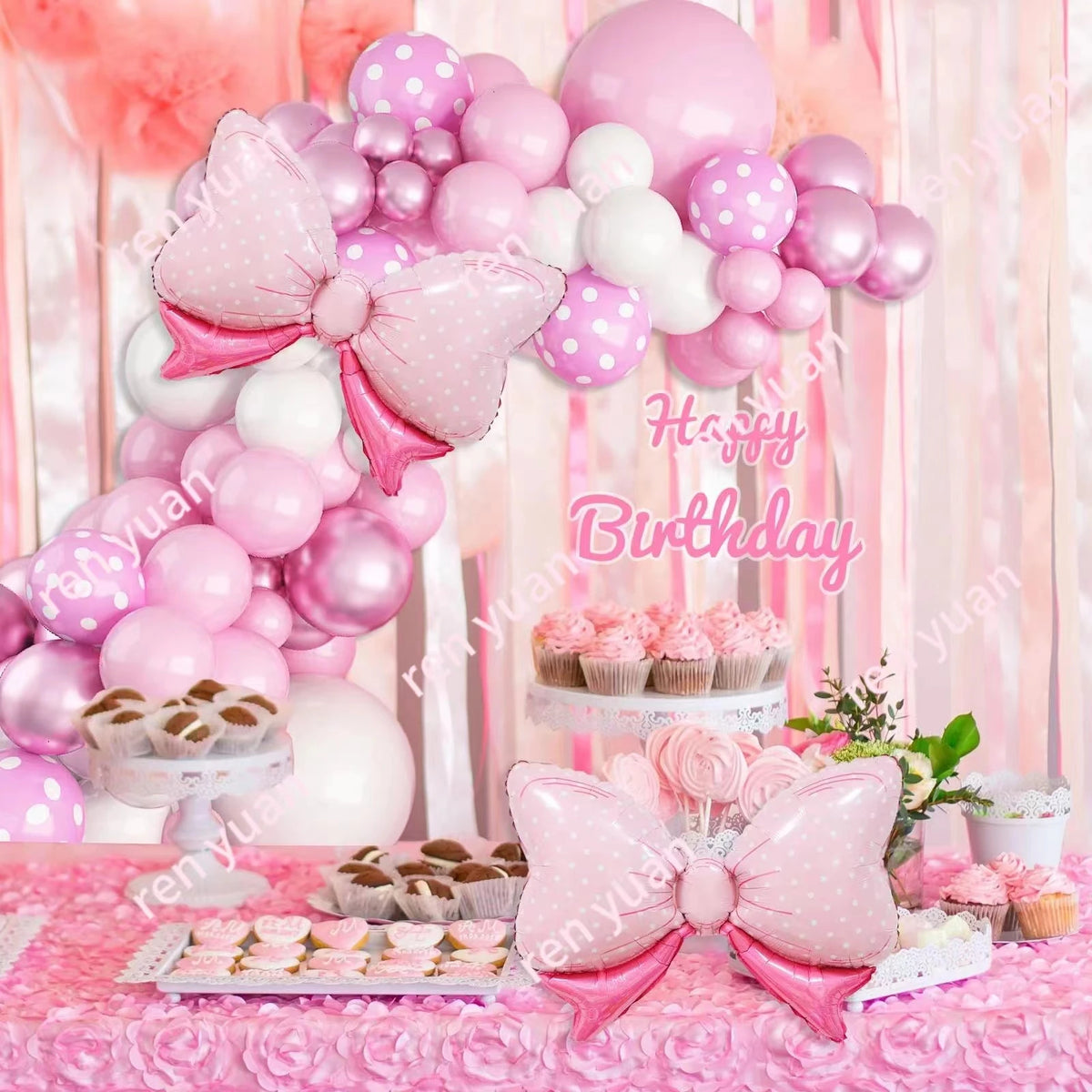 123 Pieces Pink White Bowknot Balloon Wreath Archway Set Girls Princess Birthday Shower Party Wedding Valentine's Day Decoration