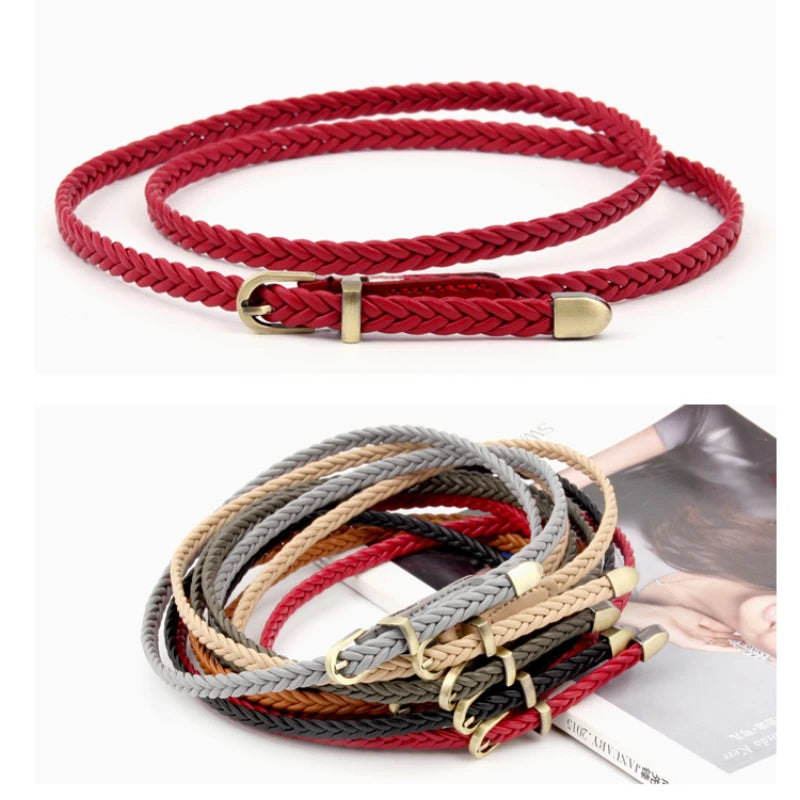 Women Belts Knitting Needle Buckle Without Punching Retro Casual Thin Belt for Dress Shirt Clothing Belt Waist Rope Decorative