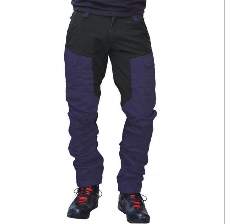 men tactical cargo joggers outdoor work pants in dark navy and black two-tone with reinforced panels designed for hiking and tactical use.