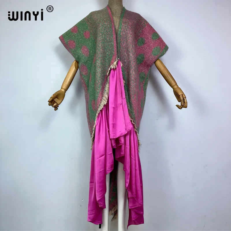 WINYI new winter clothes for women Geometric print Africa Luxury Long Fur Loose OverCoat Thick Warm long down coat winter dress