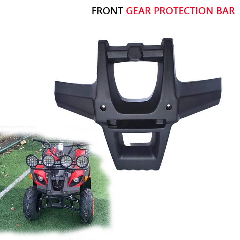 Schwarze Kunststoff-Frontschutzleiste für ATV-Vordergetriebe, ausgelegt als robuster Frontstoßstangenschutz.