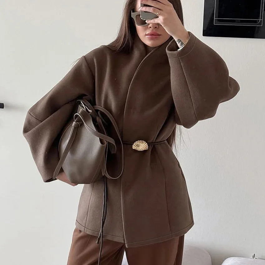 Women Wool Mid Length Coats Jackets Blends Stand Collar Coat Thick Warm Y2k Streetwear Jacket Work Outerwear Autumn Winter