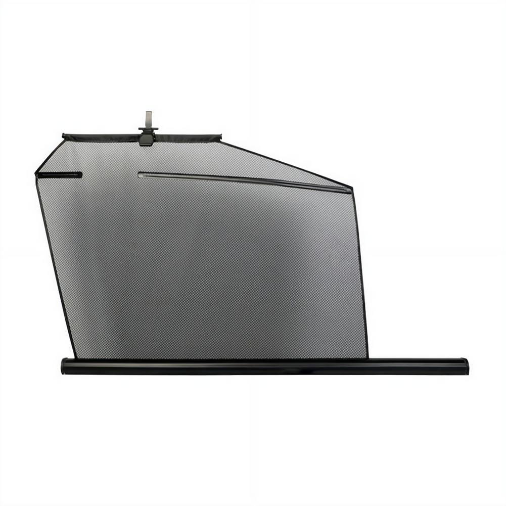 Black mesh retractable car window sunshade with uv protection shown from the back side featuring a sleek modern design and sturdy frame.